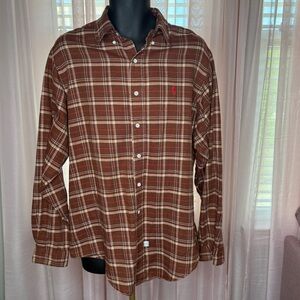 Polo Ralph Lauren Brown Plaid Button Down Shirt Men’s Size L Classic Fit